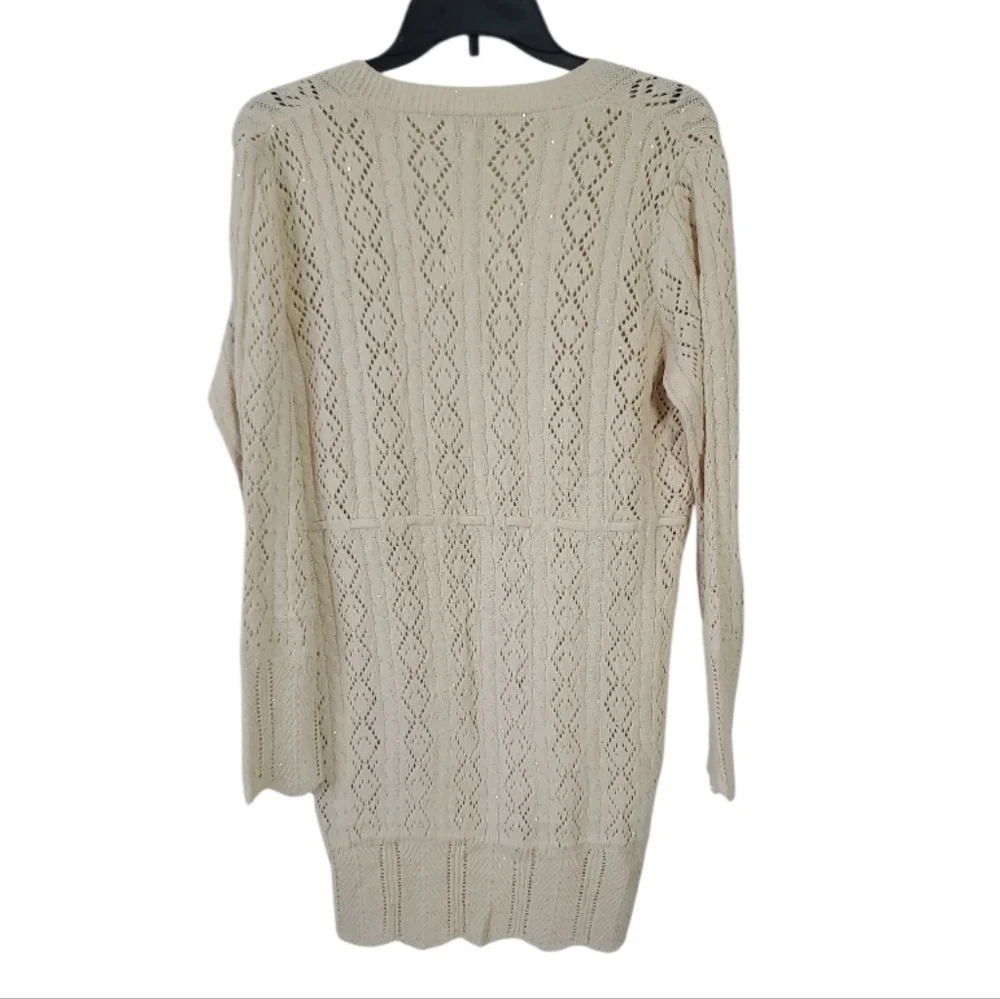 NKN Nekane Ecru Beige Sequin Knit Drawstring Waist Cardigan Small/Medium NWT